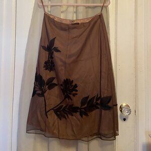 Coast brown midi skirt with black floral design, size 12